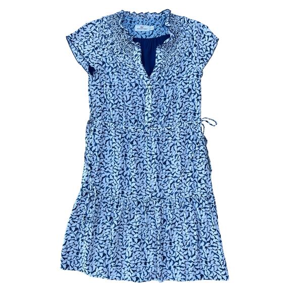 Vineyard Vines Silk Blend Flowy Short Sleeve Dress Blue Leaf Print - Size XS - Picture 2 of 10